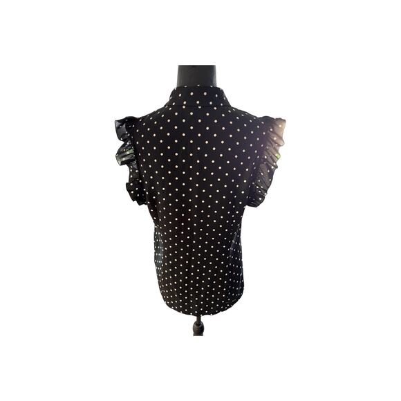 Annie Klein Women's Black and white polka dot blouse size 12 Ruffle sleeve - Picture 2 of 3